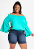 Cotton Off The Shoulder Drama Top, DEEP GREEN image number 0