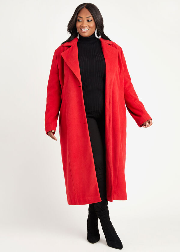 Faux Wool Coat, Red image number 2