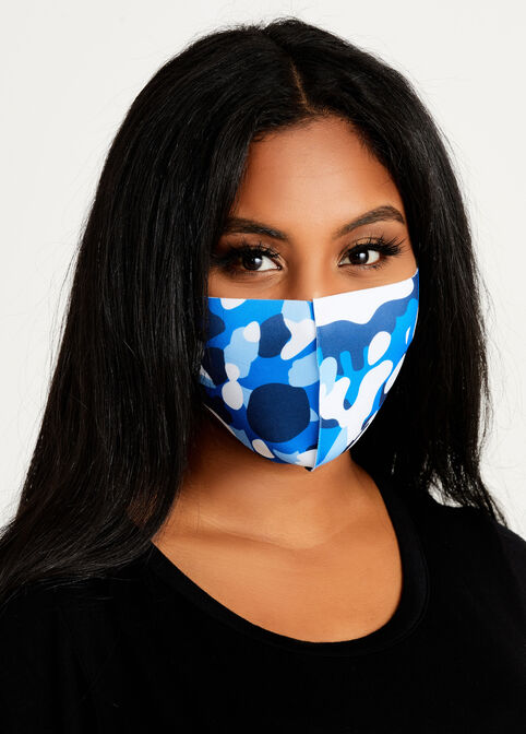 Blue Camo Fashion Face Mask Set, Blue image number 0