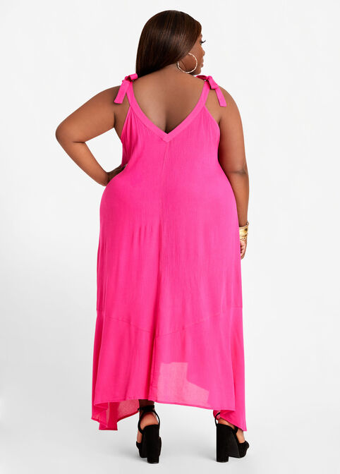 Gauze Tie Shoulder Tank Midi Dress, Pink Yarrow image number 1