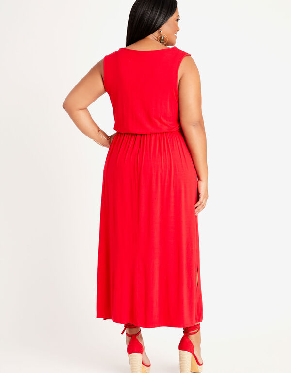 Short Belted Lattice Maxi Dress, Tango Red image number 1