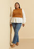 Puff Sleeved Paneled Sweater, Chipmunk image number 0