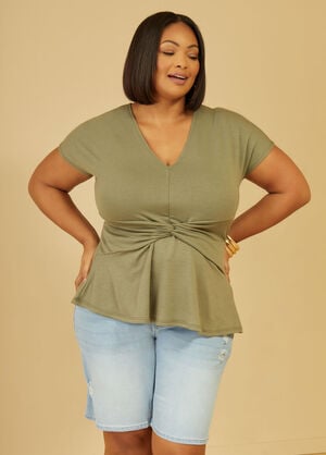 Knotted French Terry Top, Olive image number 0