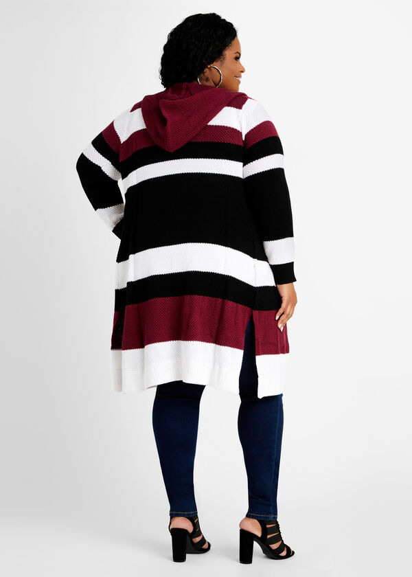 Stripe Hooded Open Front Cardigan, Black image number 1