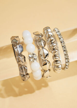 Crystal Stone And Bead Bracelets, Silver image number 1