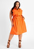 Belted Linen Shirtdress, Orange image number 0