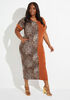 Paneled Leopard Print Maxi Dress, Brown Animal image number 0
