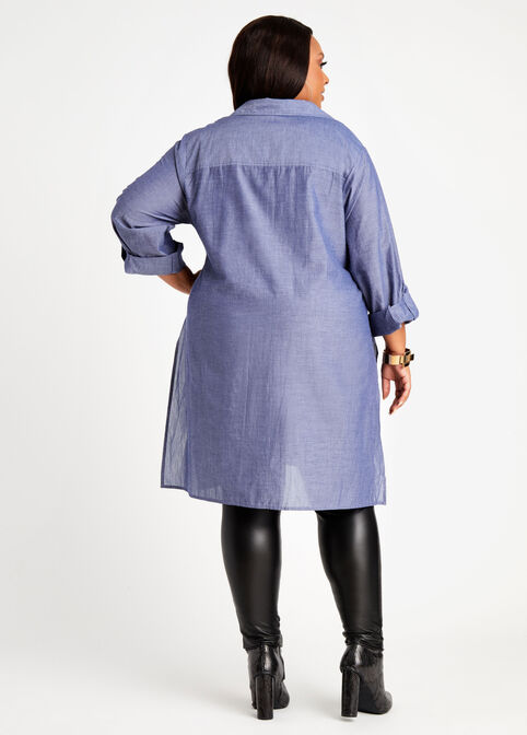 Chambray Side Slit Tunic Button Up, Blue image number 1
