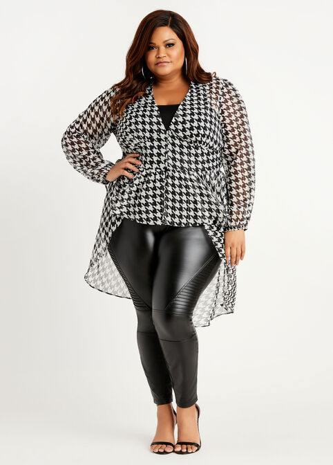 Houndstooth Lurex Sheer Duster Top, Black White image number 0