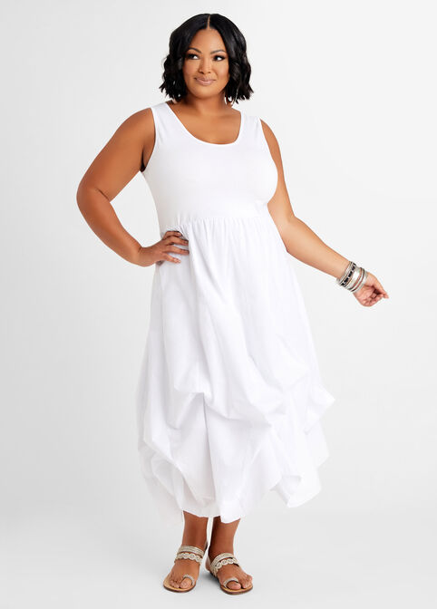 Jersey Paneled Cotton Maxi Dress, White image number 2