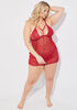 Caged Lace And Mesh Babydoll Set, Red image number 2