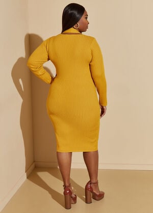 Braided Sweater Bodycon Dress, Nugget Gold image number 1