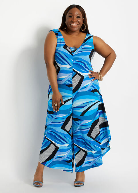 Abstract Knit Wide-Leg Jumpsuit, Multi image number 0