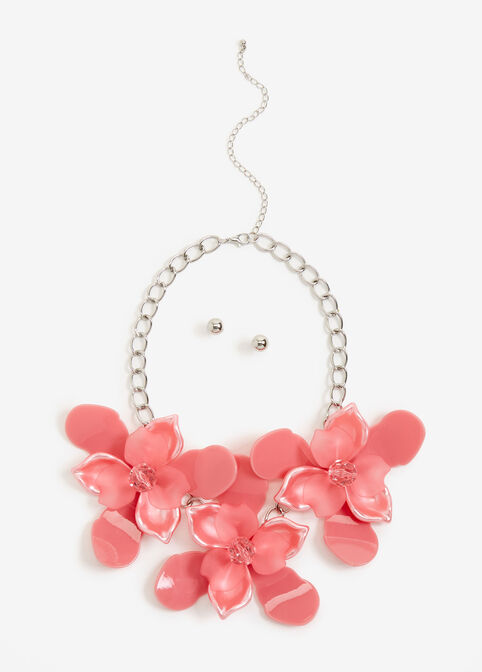 Pink Flower Chain Necklace, Geranium Pink image number 1