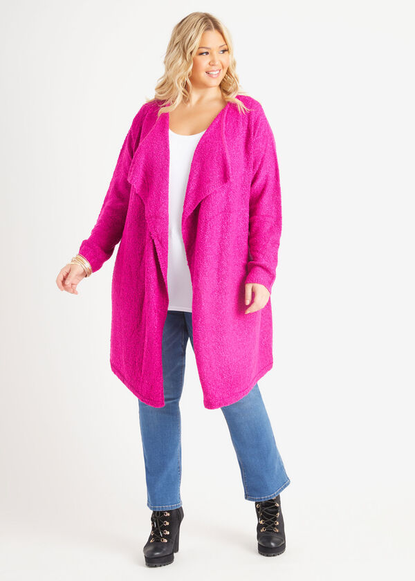Boucle Knit Cardigan, Fuchsia Red image number 0