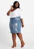 High Waist Distressed Denim Skirt, Lt Sky Blue image number 2