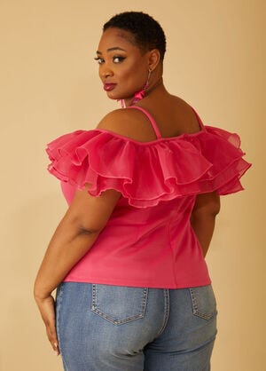Ruffled Cold Shoulder Top, Pink Peacock image number 1