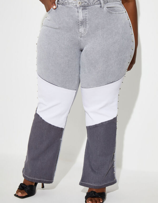 Studded Colorblock Jeans, Grey image number 0