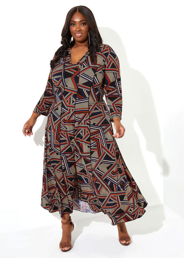 Abstract Print Jersey Maxi Dress, Multi image number 0
