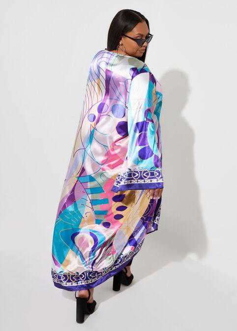 Swirl Print Satin Kimono, Purple image number 1