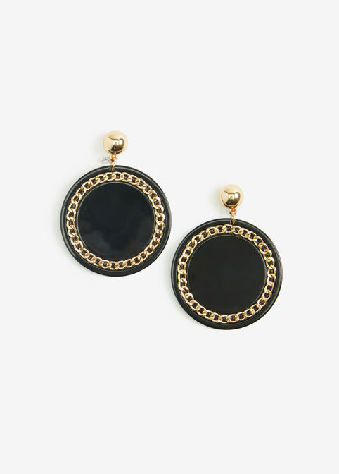 Chain Trimmed Drop Earrings, Black image number 0