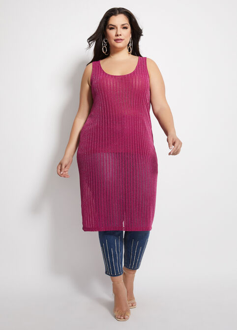 Lurex Cutout Sleeveless Duster Top, Raspberry Radiance image number 0