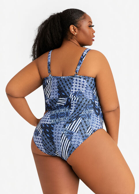 Nicole Miller Printed 1pc Swimsuit, Navy image number 1