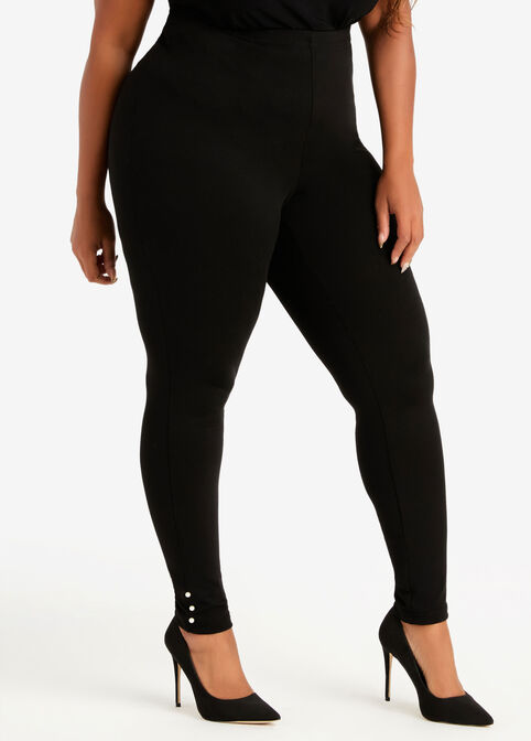 Pearl Accent High Waist Leggings, Black image number 0