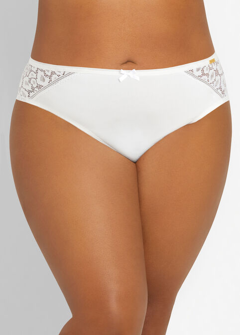 Lace & Microfiber Cheeky Hipster, Ivory image number 0