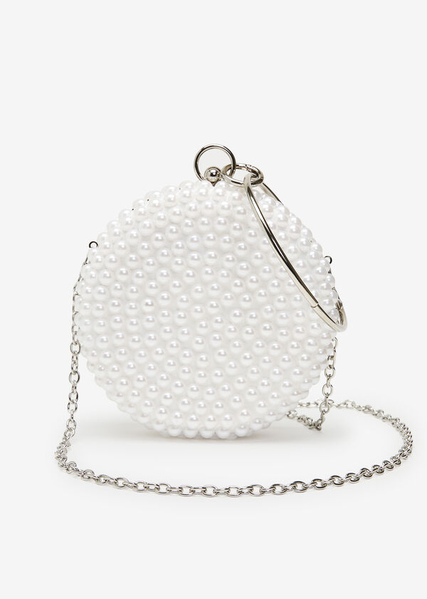 Faux Pearl Embellished Clutch, Silver image number 2