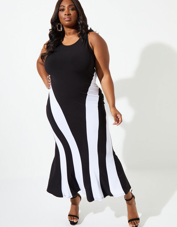 Tall Two Tone Maxi Dress, Black White image number 0