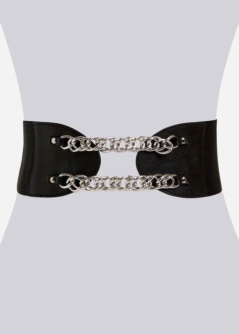 Chain Link Trim Stretch Waist Belt, Black image number 0