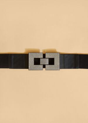 Square Buckle Crystal Stretch Belt, Black image number 1