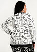 Love Print Hi Low Sweatshirt, White Black image number 1
