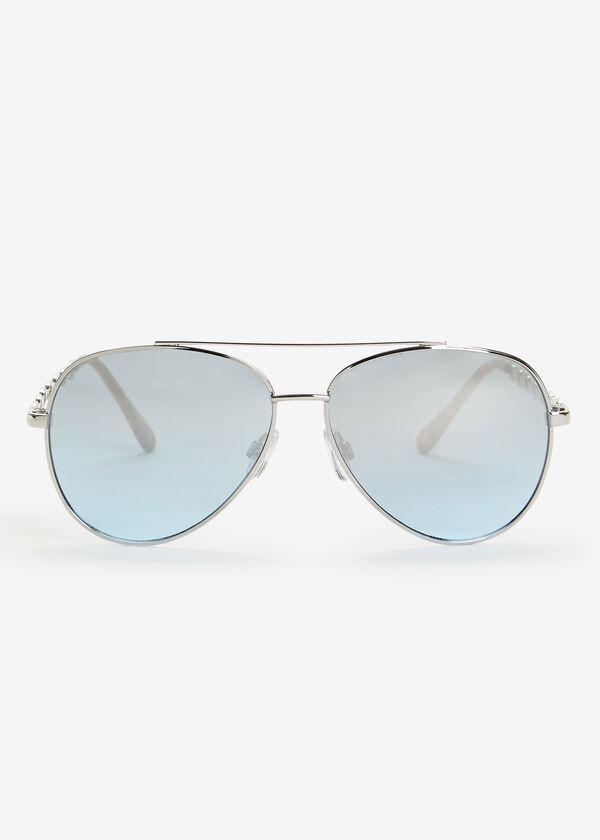 Silver Metal Aviator Sunglasses, Silver image number 0