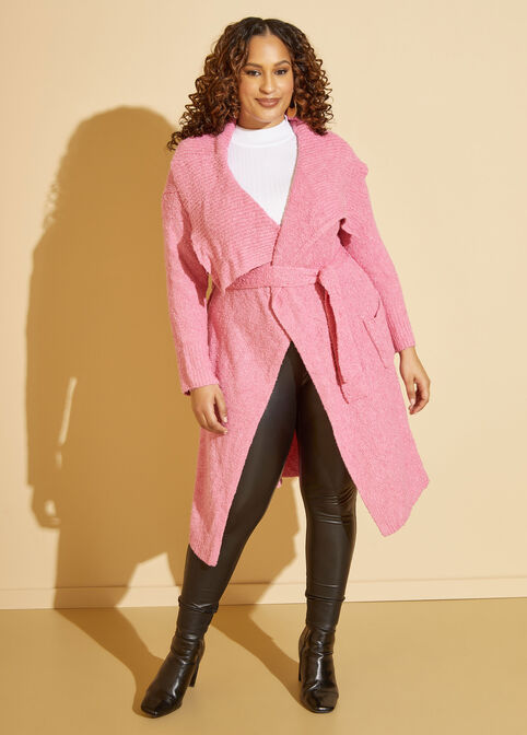 Belted Boucle Duster, Pink image number 2