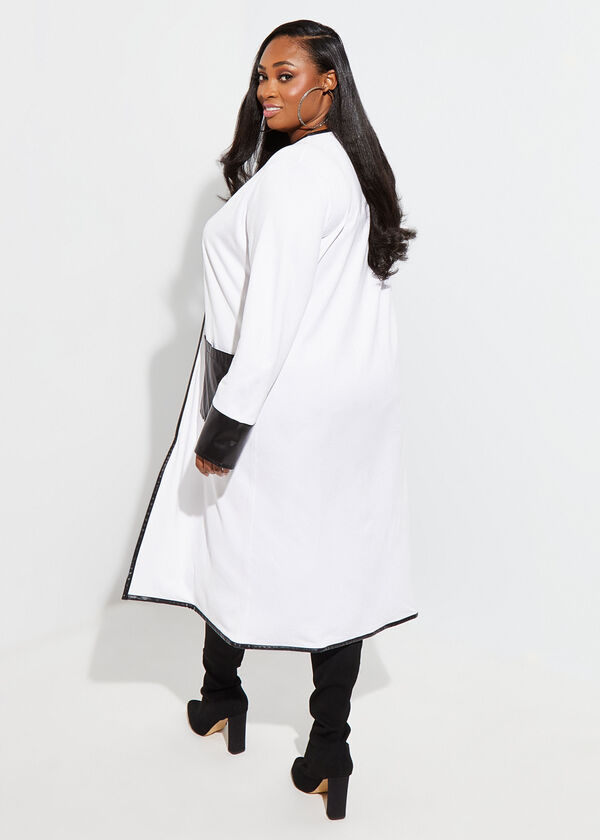 Faux Leather Trimmed Duster, White image number 1