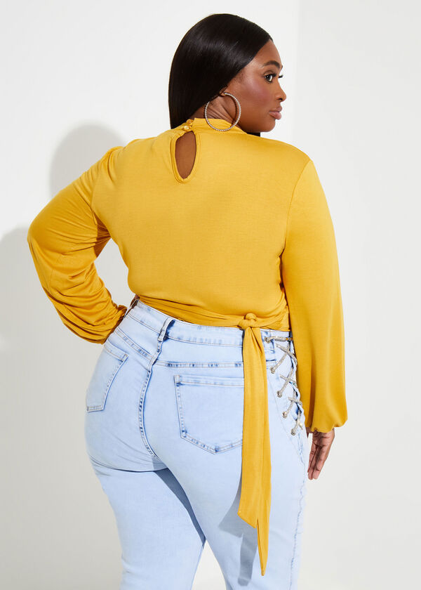 Cutout Belted Crop Top, Gold image number 3