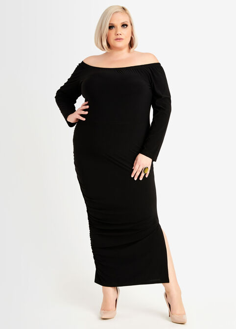 Tall Off Shoulder Slit Maxi Dress, Black image number 0