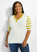 Colorblock Stripe Sleeve Sweater, White image number 0