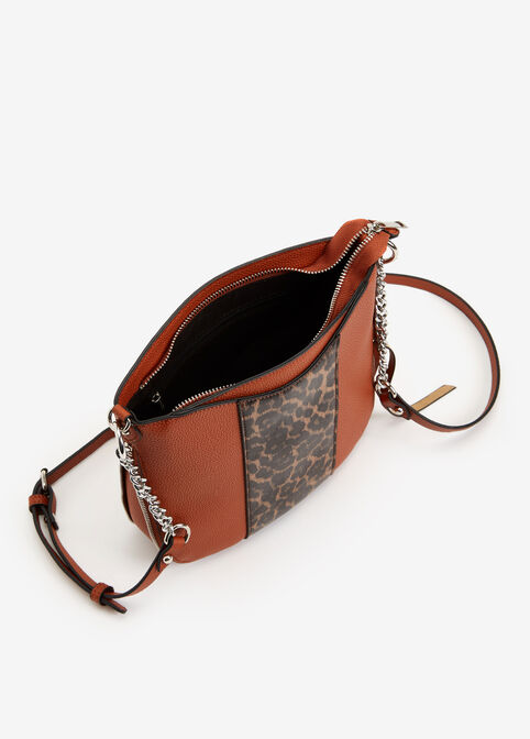 Faux Leather Leopard Trim Bag, Cognac image number 2