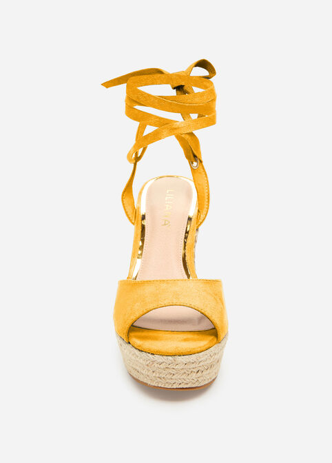Lace Up Medium Width Wedges, Yellow image number 4