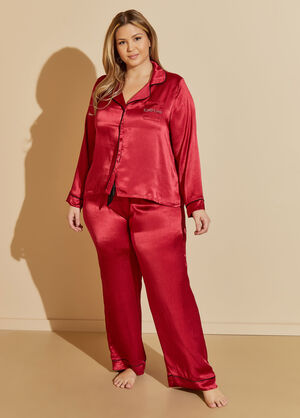 Bebe Satin Pajama Set, Red image number 0