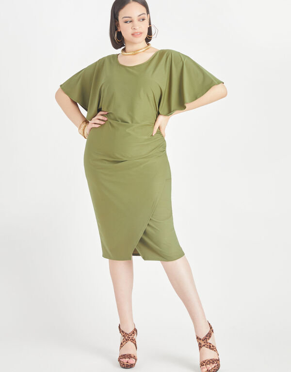 Faux Wrap Bodycon Dress, Olive image number 0