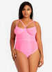 Neon Criss Cross Mesh Thong Bodysuit, Pink image number 0