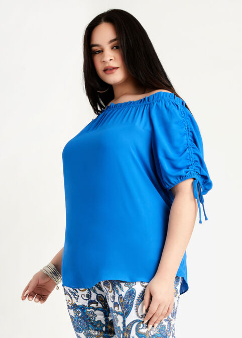 Ruched Puff Sleeve Blouse, Victoria Blue image number 0