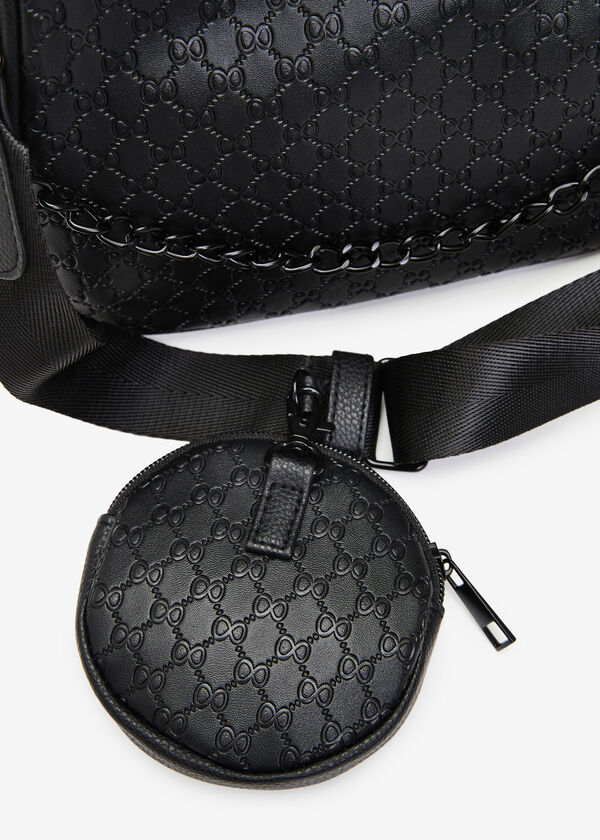 Embossed Faux Leather Shoulder Bag, Black image number 2