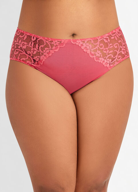 Mesh & Lace Cutout Brief Panty, Fuchsia image number 0