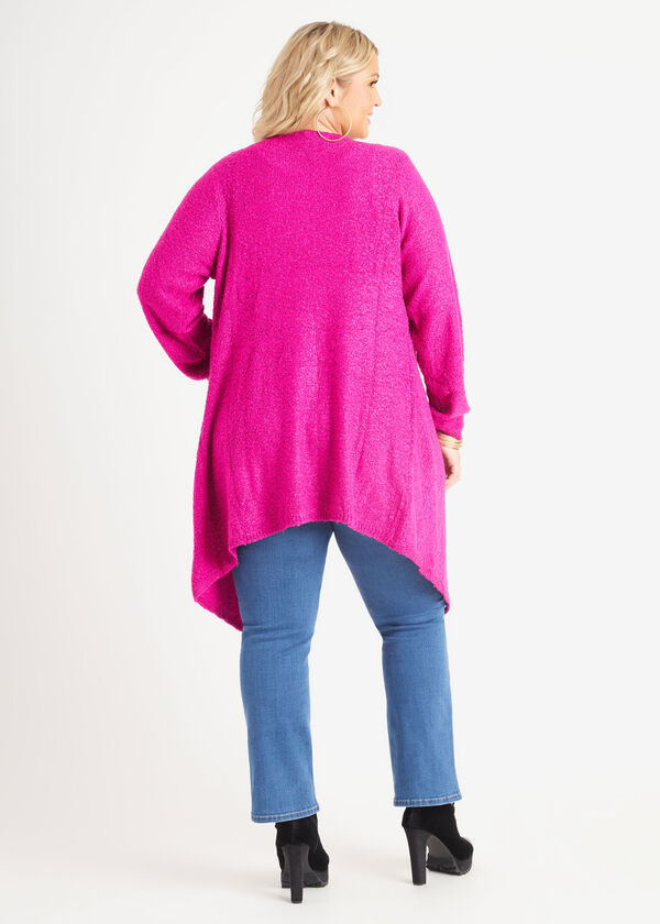 Boucle Knit Cardigan, Fuchsia Red image number 1