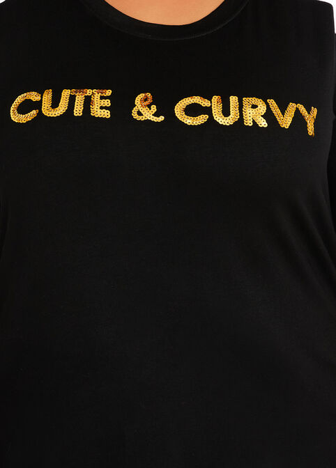 Sequin Cute & Curvy Graphic Tee, Black image number 1